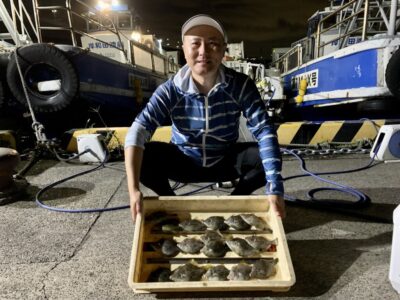 <p>許GUY様　沖の北　アサリ餌で手の平サイズのカワハギ大漁です🎣</p>