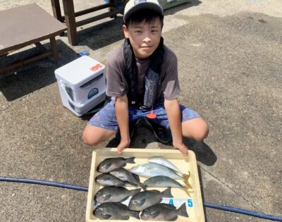 <p>三津谷レオ君　沖の北　エビ撒き釣りでグレ7尾🎣　ルアーでツバス3尾🎣🎉</p>