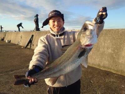 <p>高橋様 沖の北 飲ませ釣りでスズキ85cm！</p>