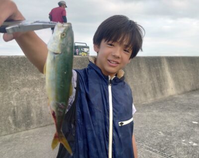 <p>晃人君　沖の北　ショアジギでモジャコ！追ってくるけど食わせるのは難しいです。お見事♪</p>