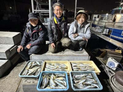 <p>白田名人&磯田名人&美加ちゃん🩷　旧一文字赤灯　サビキ釣り(竿下)  最大25cmまでの 中アジ大漁🎣日中から釣れてました✨</p>