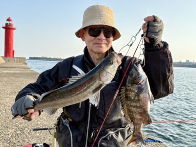 <p>山本様　旧一文字赤灯　エビ撒き釣りでハネ49cm&チヌ🎣</p>