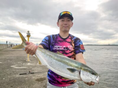 <p>大阪桐蔭くん　沖の北　飲ませ釣りでメジロ！5時頃にヒット！</p><p>飲ませの餌は豆アジしか釣れなかったそうです。でも豆アジでヒット♪</p>