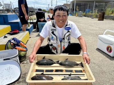 <p>岸一の鬼才みっちゃん　旧一文字赤灯　ヌカ切り釣り　予報以上の強風で釣り辛いなかグレ4尾🎣　撮影後グレは渡船のお客さんにプレゼント🐟</p>